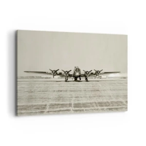 Impression sur toile - Image sur toile - Avion historique à l'aéroport en sépia - 100x70cm - Toujours prêt! - Décoration murale moderne pour le salon et la chambre ARTTOR
