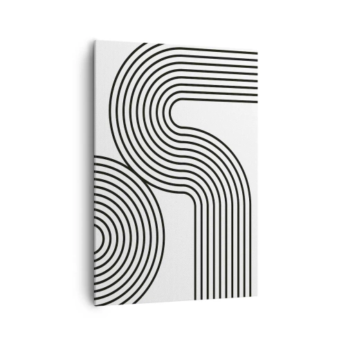 Impression sur toile - Image sur toile - Une peinture abstraite avec des lignes noires créant des motifs géométriques sur un fond blanc. - 70x100cm - En plein virage - Décoration murale moderne pour le salon et la chambre ARTTOR