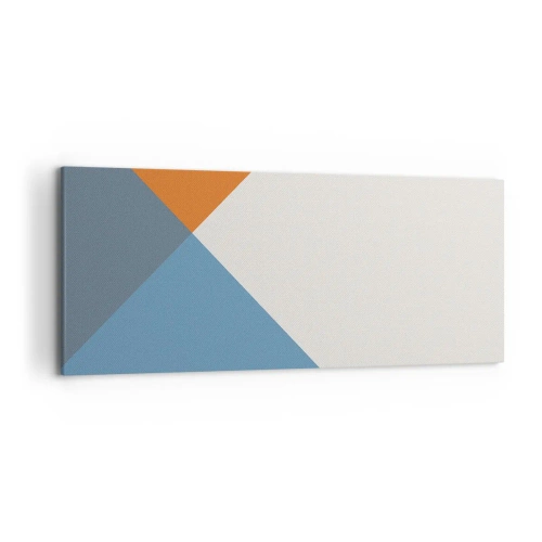Impression sur toile - Image sur toile - Triangles géométriques dans les tons de bleu et d'orange - 120x50cm - Sous cette angle.... - Décoration murale moderne pour le salon et la chambre ARTTOR