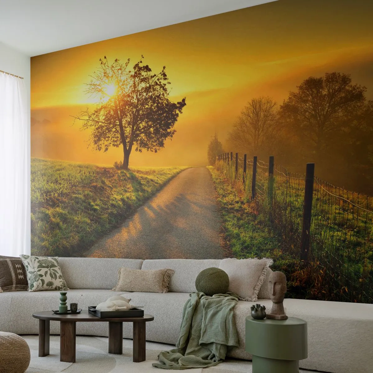 Papier Peint Photo Standard Eco - Après-midi de miel - Paysage, Chemin de terre, Prairie - 400x280 cm