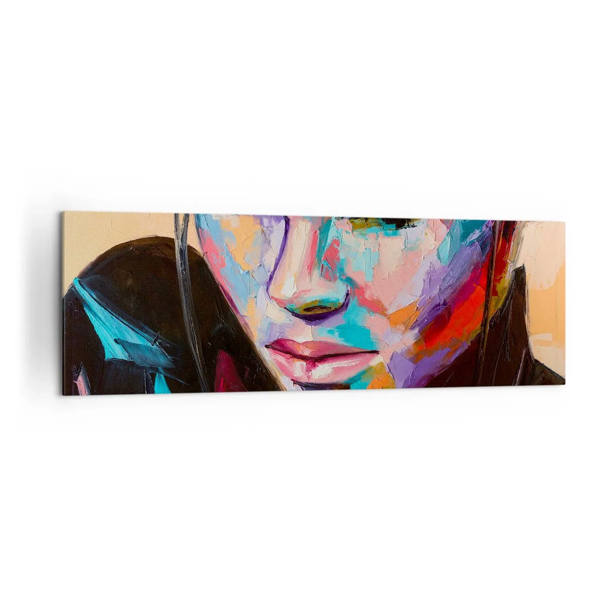 Impression sur toile - Image sur toile - Portrait d'une femme aux couleurs abstraites vives - 160x50cm - Le coeur sauvageon - Décoration murale moderne pour le salon et la chambre ARTTOR