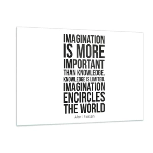 Impression sur verre - Image sur verre - Une citation sur l'imagination dans la typographie minimaliste - 120x80cm - Einstein sur le pouvoir de l'imagination - Décoration murale moderne pour le salon et la chambre ARTTOR