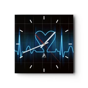 Horloge murale - Pendule murale - Une ligne de vie avec un cœur sur un fond de surveillance médicale dans des tons bleus. - 30x30cm - Au rythme du cœur - Décoration murale moderne pour le salon et la chambre ARTTOR