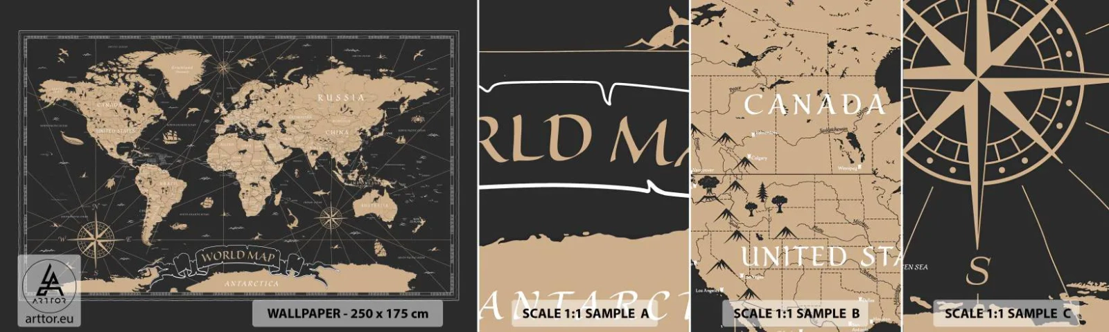Échantillon de Papier Peint Autocollant Deluxe Sticker - Les limites de mon monde - Carte du monde, Ancien, Rétro - 100x30 cm