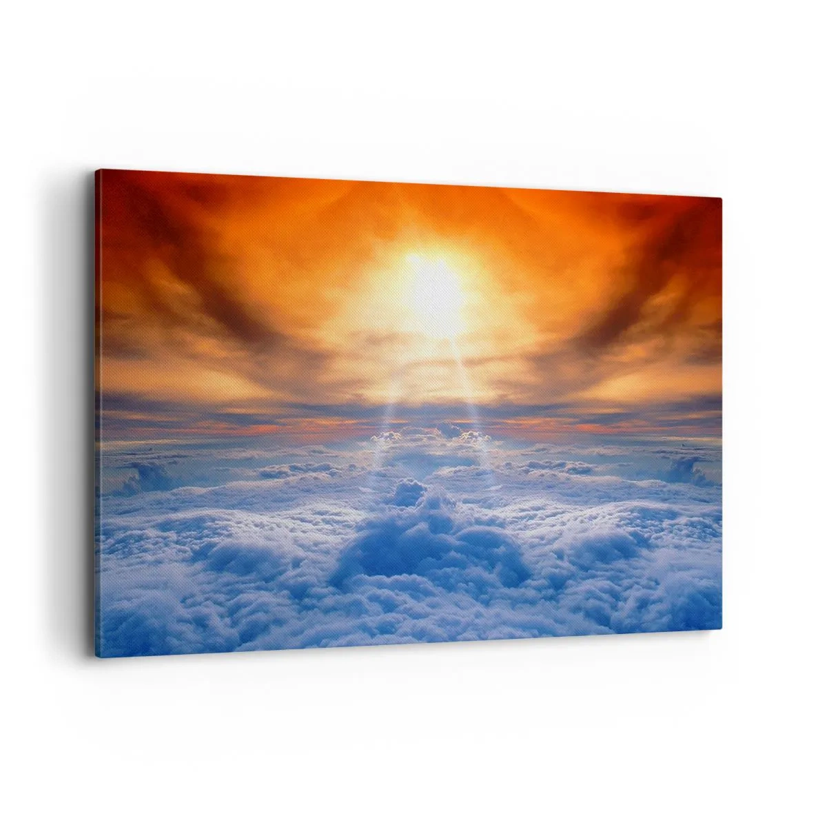 Impression sur toile - Image sur toile - Coucher de soleil au dessus des nuages, le ciel plein de couleurs dorées et de lumière. - 120x80cm - Paysage mystique - Décoration murale moderne pour le salon et la chambre ARTTOR