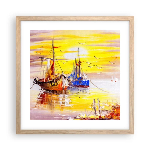 Affiche dans un chêne clair - Poster - Un repos bien mérité au port - 40x40 cm