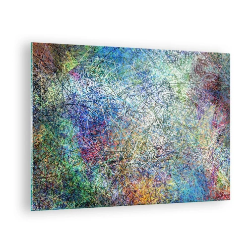 Impression sur verre - Image sur verre - Abstraction colorée avec des lignes dynamiques - 70x50cm - Ce n'est pas si simple - Décoration murale moderne pour le salon et la chambre ARTTOR
