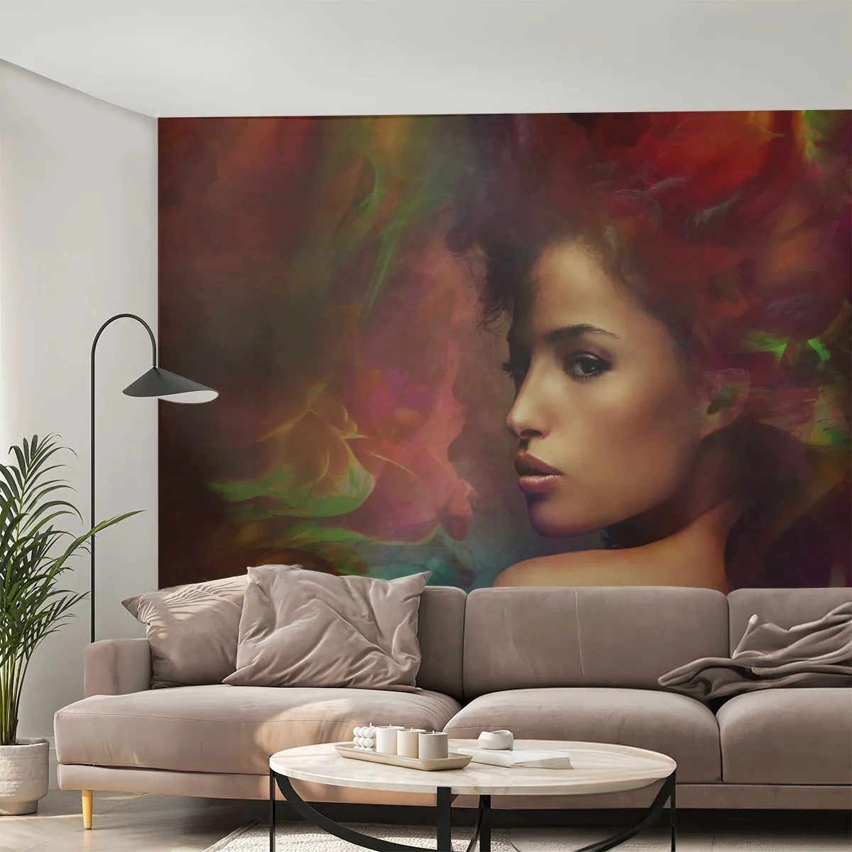 Papier Peint Autocollant Deluxe Sticker - Plus beau qu'un arc-en-ciel, aussi délicat qu'un brouillard - Femme, Visage de femme, Corps - 250x175 cm