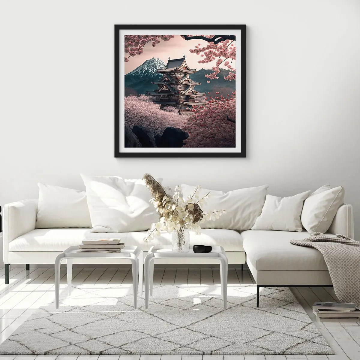 Affiche dans un cadre noir - Poster - Le pays des cerisiers en fleurs - 30x30 cm