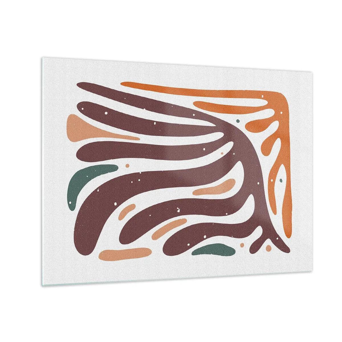 Impression sur verre - Image sur verre - Formes abstraites dans les tons bruns et oranges rayonnant sur un fond blanc - 70x50cm - Composition organique rayonnante - Décoration murale moderne pour le salon et la chambre ARTTOR