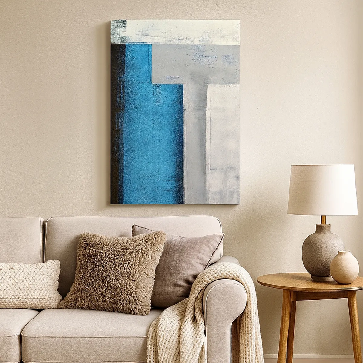 Impression sur toile - Image sur toile - Une composition abstraite avec des nuances de bleu, de gris et de blanc. - 50x70cm - Une composition poétique de gris et de bleu - Décoration murale moderne pour le salon et la chambre ARTTOR