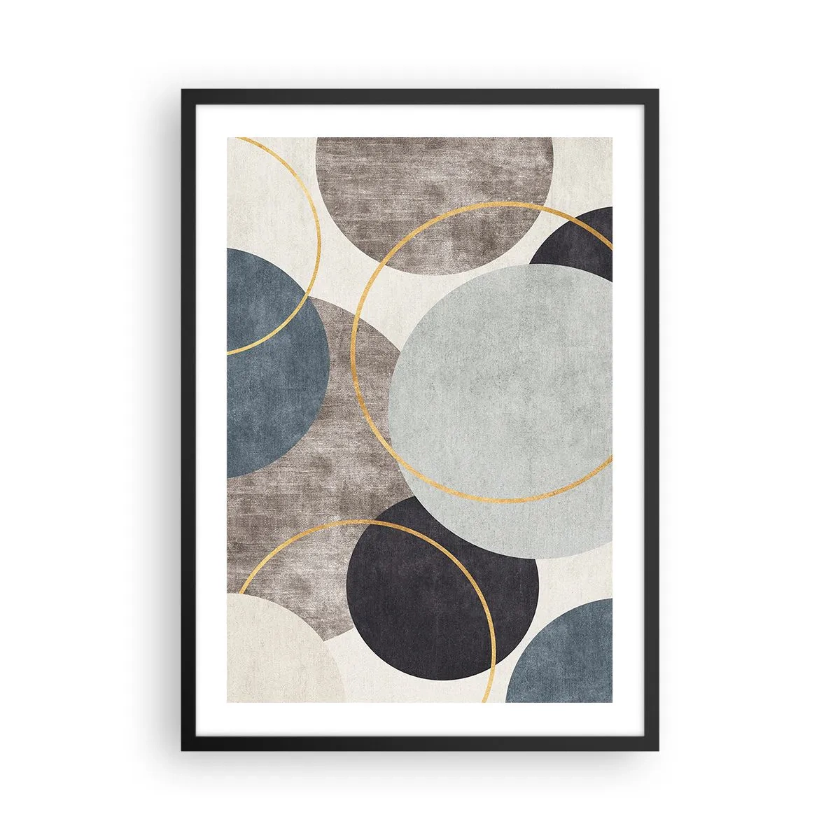 Affiche dans un cadre noir - Poster - Composition géométrique abstraite avec des cercles dans des tons de bleu. - 50x70cm - Cercles sur cercles - Décoration murale moderne pour le salon et la chambre ARTTOR