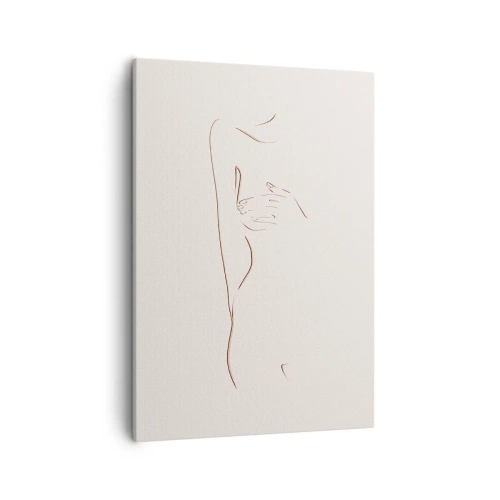Impression sur toile - Image sur toile - Un dessin au trait subtil d'une silhouette sur un fond clair - 50x70cm - La forme du désir - Décoration murale moderne pour le salon et la chambre ARTTOR