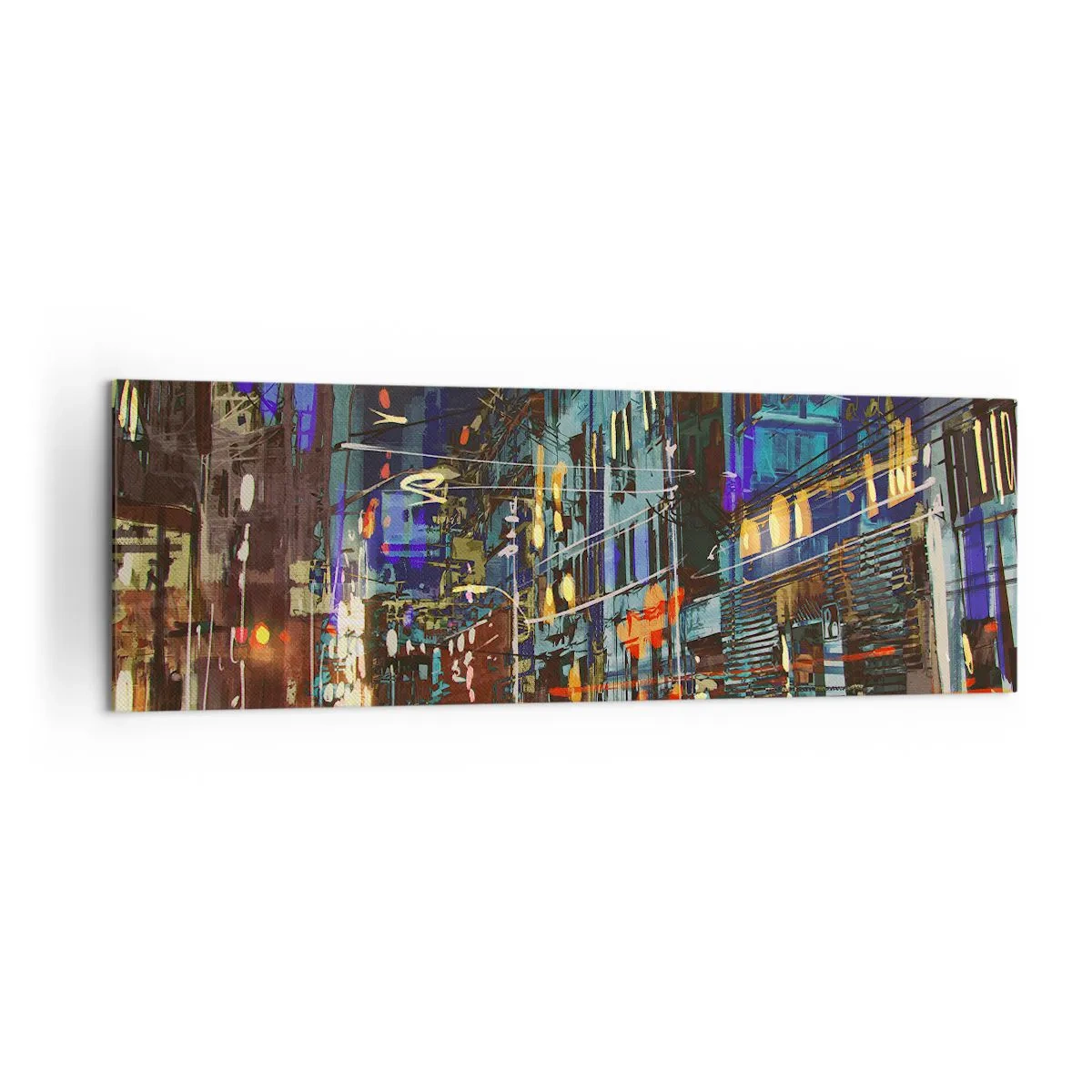 Impression sur toile - Image sur toile - Scène nocturne de la ville avec des néons - 160x50cm - L'agitation de la rue en soirée - Décoration murale moderne pour le salon et la chambre ARTTOR