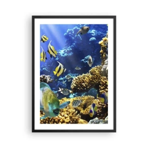 Affiche dans un cadre noir - Poster - Un monde sous-marin avec des poissons colorés et un récif de corail - 50x70cm - Beaucoup de circulation sur la route des vacances - Décoration murale moderne pour le salon et la chambre ARTTOR