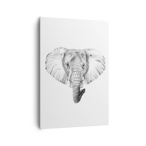 Impression sur toile - Image sur toile - Dessin en noir et blanc d'une tête d'éléphant sur fond blanc - 70x100cm - "Un éléphant ça trompe bien souvent" - Décoration murale moderne pour le salon et la chambre ARTTOR