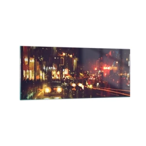 Impression sur verre - Image sur verre - Scène de ville nocturne avec des lumières colorées et des reflets dans la rue - 120x50cm - Immergé dans les lumières de la nuit - Décoration murale moderne pour le salon et la chambre ARTTOR
