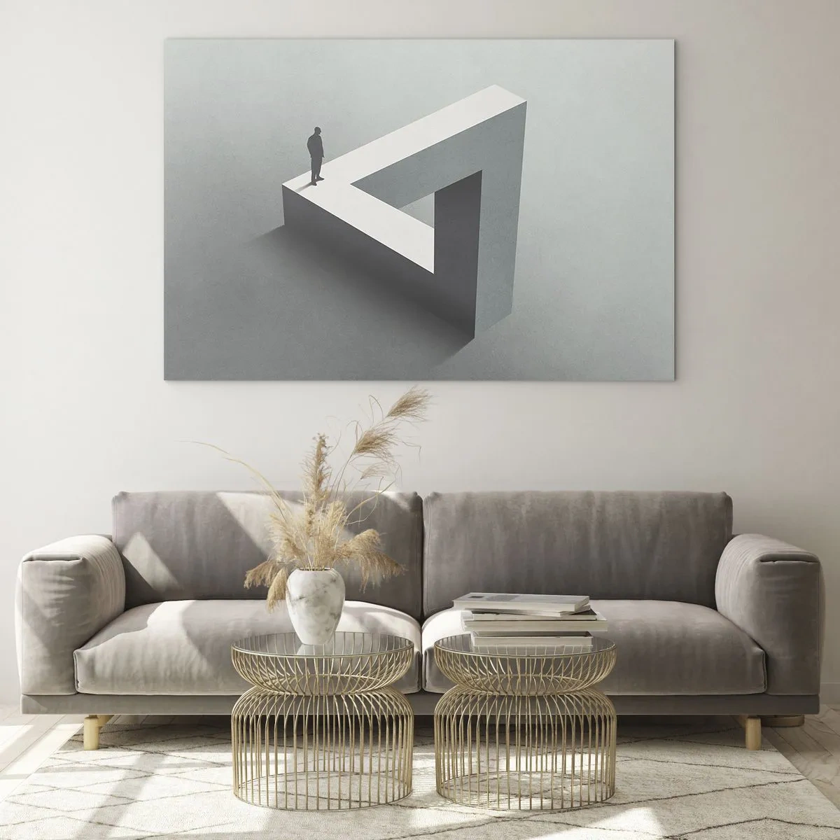 Impression sur verre - Image sur verre - Une figure sur une structure géométrique dans le style d'une illusion d'optique - 70x50cm - Mais c'est possible - Décoration murale moderne pour le salon et la chambre ARTTOR