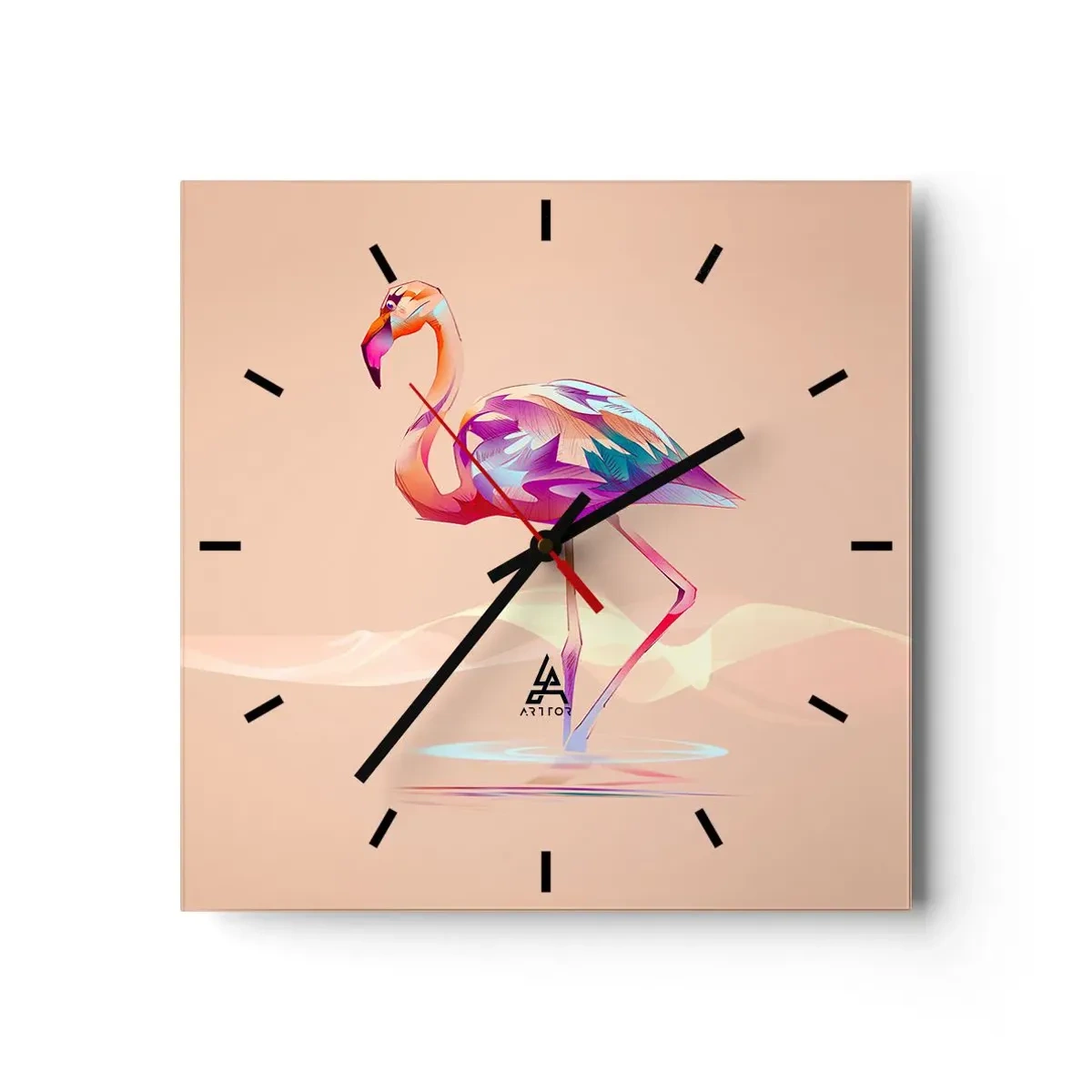 Horloge murale - Pendule murale - Un flamant rose abstrait aux couleurs claires et pastel. - 30x30cm - L'oiseau des bonnes émotions - Décoration murale moderne pour le salon et la chambre ARTTOR