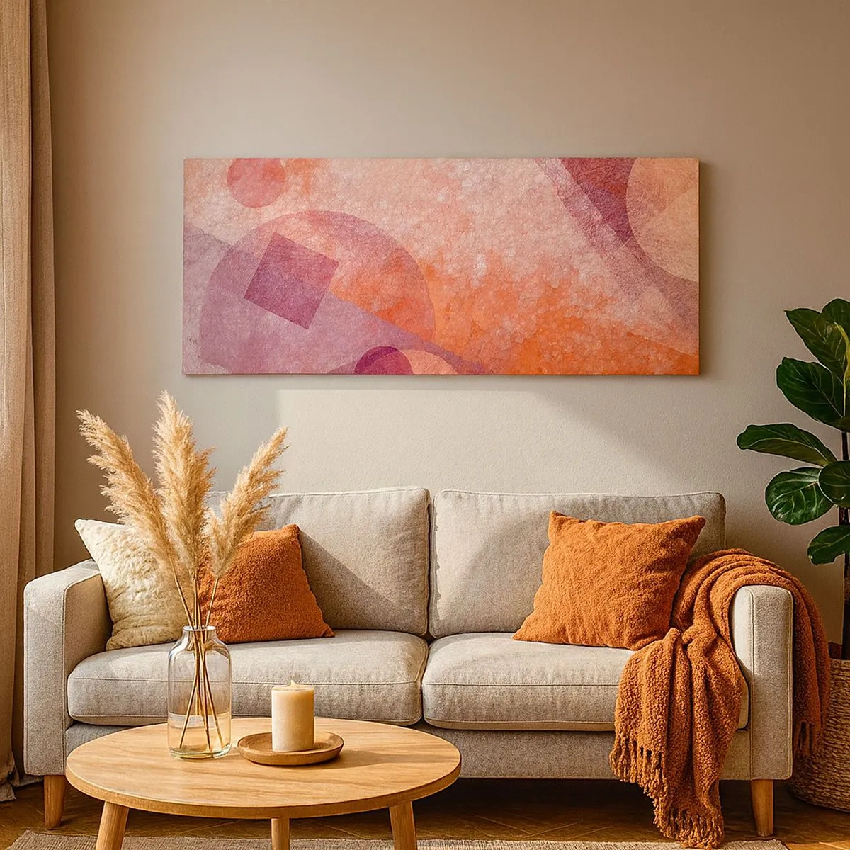 Impression sur toile - Image sur toile - Transformations géométriques en rose - 100x40 cm