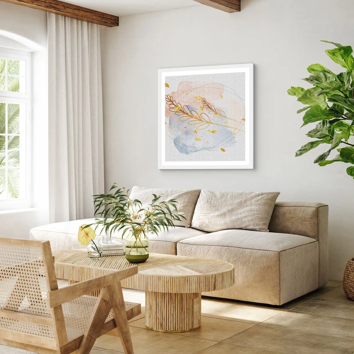 Affiche dans un cadre blanc - Poster - Explosion d'or - 40x40 cm