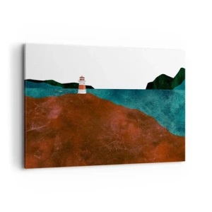 Impression sur toile - Image sur toile - Un phare avec en toile de fond les montagnes et la mer - 100x70cm - En regardant la mer - Décoration murale moderne pour le salon et la chambre ARTTOR