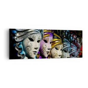 Impression sur toile - Image sur toile - Masques vénitiens de différentes couleurs avec des motifs décoratifs - 140x50cm - Mystère en or et argent - Décoration murale moderne pour le salon et la chambre ARTTOR
