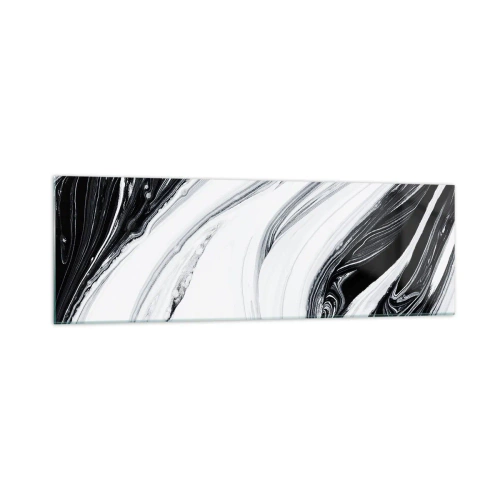 Impression sur verre - Image sur verre - Abstraction en noir et blanc avec des lignes et des tourbillons dynamiques - 160x50cm - Une combinaison d'opposés - Décoration murale moderne pour le salon et la chambre ARTTOR