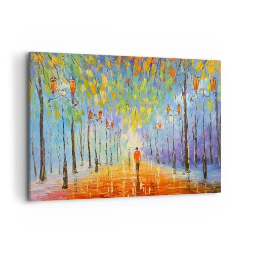 Impression sur toile - Image sur toile - Une promenade pittoresque parmi les lanternes par une nuit pluvieuse - 120x80cm - Chant nocturne de la pluie - Décoration murale moderne pour le salon et la chambre ARTTOR