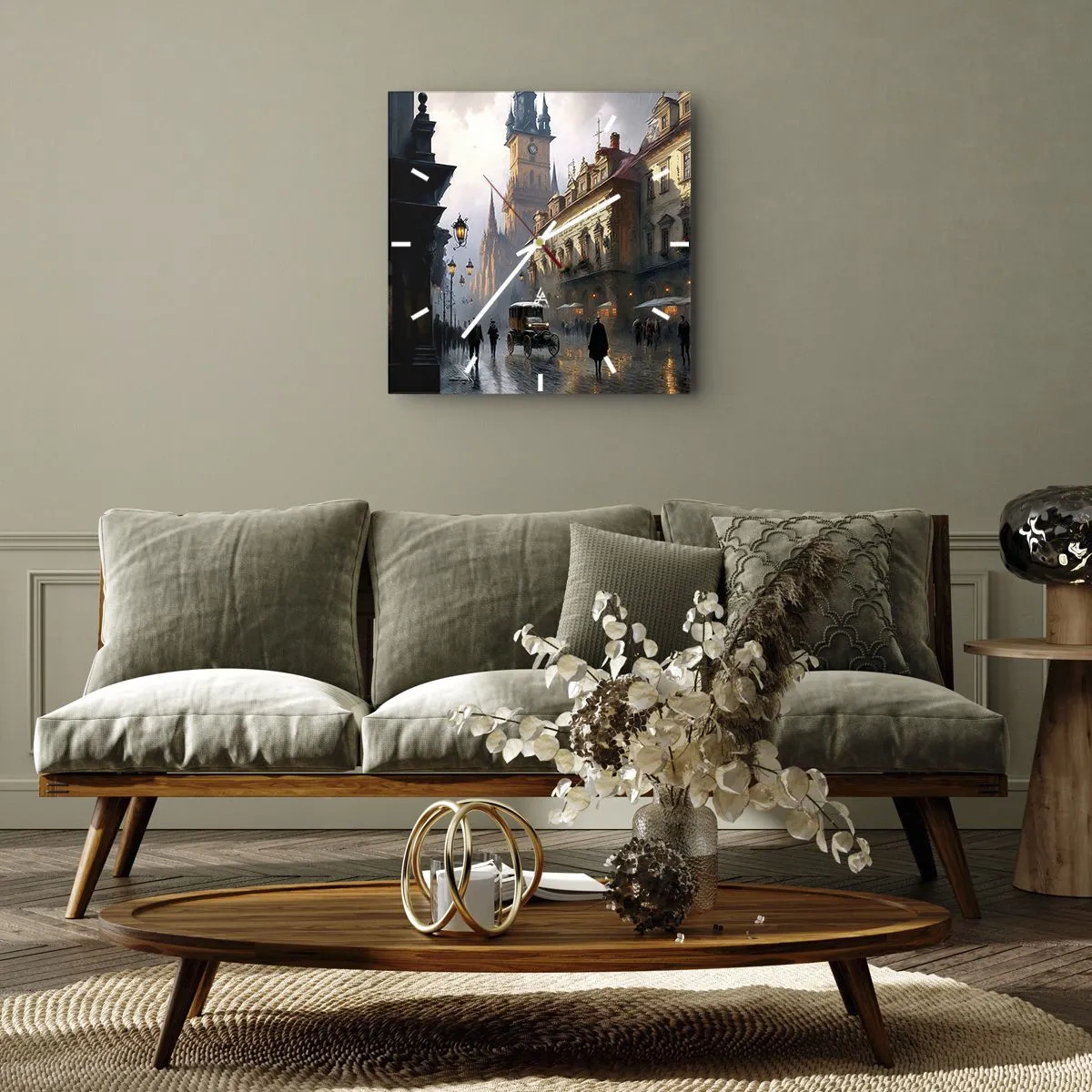 Horloge murale - Pendule murale - Scène de rue en soirée avec une architecture historique - 30x30cm - Le charme d'une soirée pragoise - Décoration murale moderne pour le salon et la chambre ARTTOR