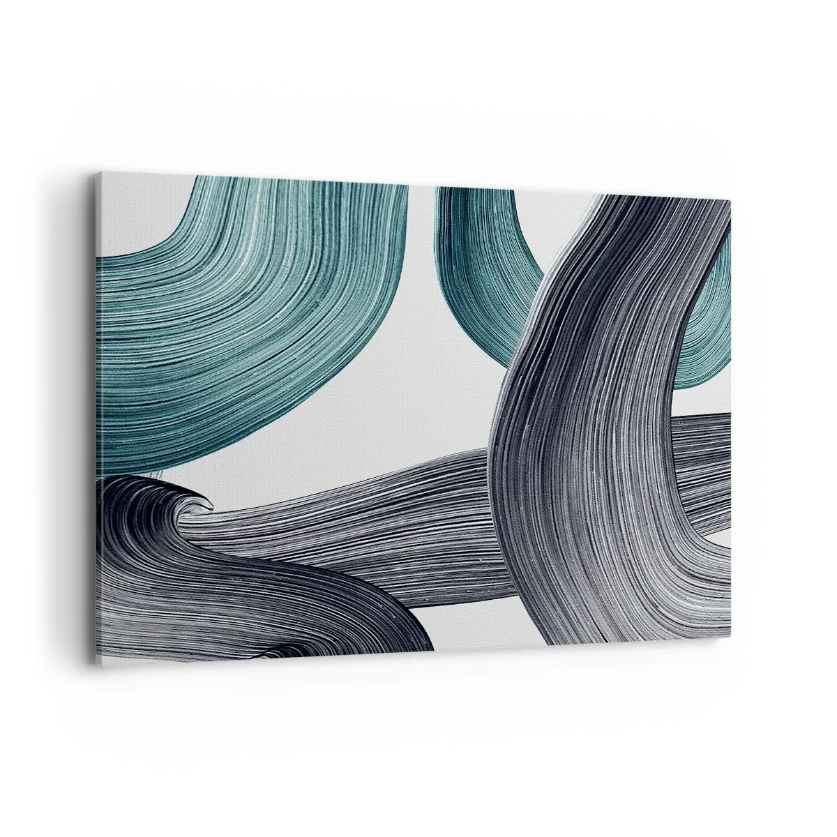 Impression sur toile - Image sur toile - Lignes abstraites fluides dans des tons de vert et de gris - 120x80cm - Sentiers émeraude et noirs - Décoration murale moderne pour le salon et la chambre ARTTOR