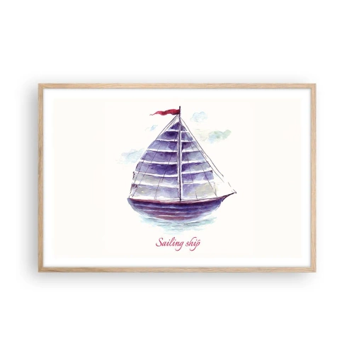 Affiche dans un chêne clair - Poster - Plein de voiles et d’eau calme - 91x61 cm