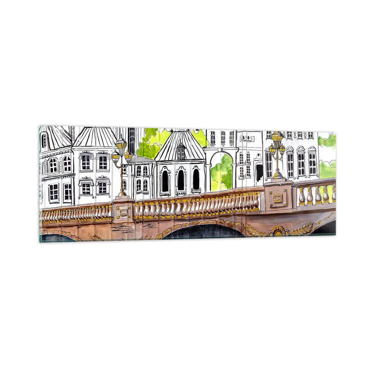 Impression sur verre - Image sur verre - Une ville comme peinte - 90x30 cm