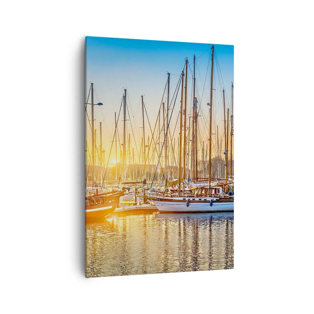 Impression sur toile - Image sur toile - Coucher de soleil sur une marina pleine de voiliers - 70x100cm - Le vent aussi doit dormir - Décoration murale moderne pour le salon et la chambre ARTTOR