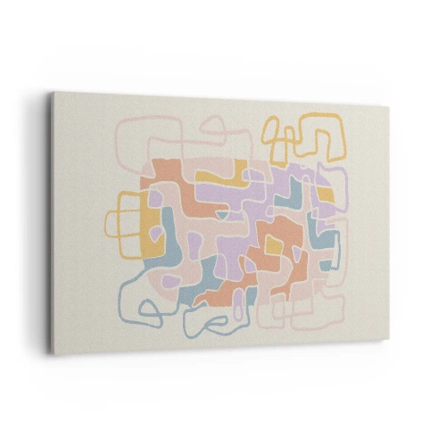 Impression sur toile - Image sur toile - Lignes abstraites pastel créant des motifs géométriques - 120x80cm - Labyrinthe – une aventure joyeuse - Décoration murale moderne pour le salon et la chambre ARTTOR