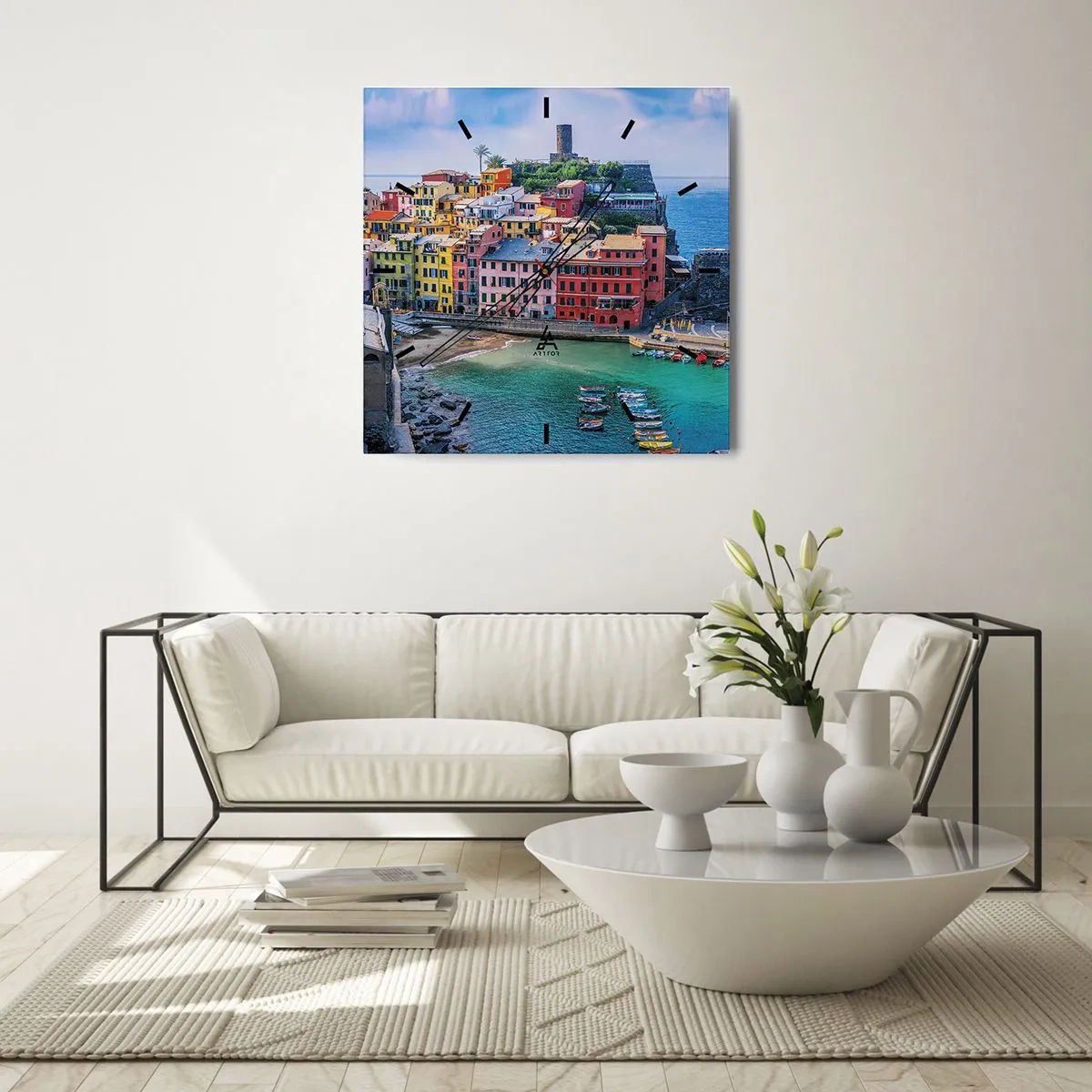 Horloge murale - Pendule murale - Petite ville magique de méditerranée - 40x40 cm