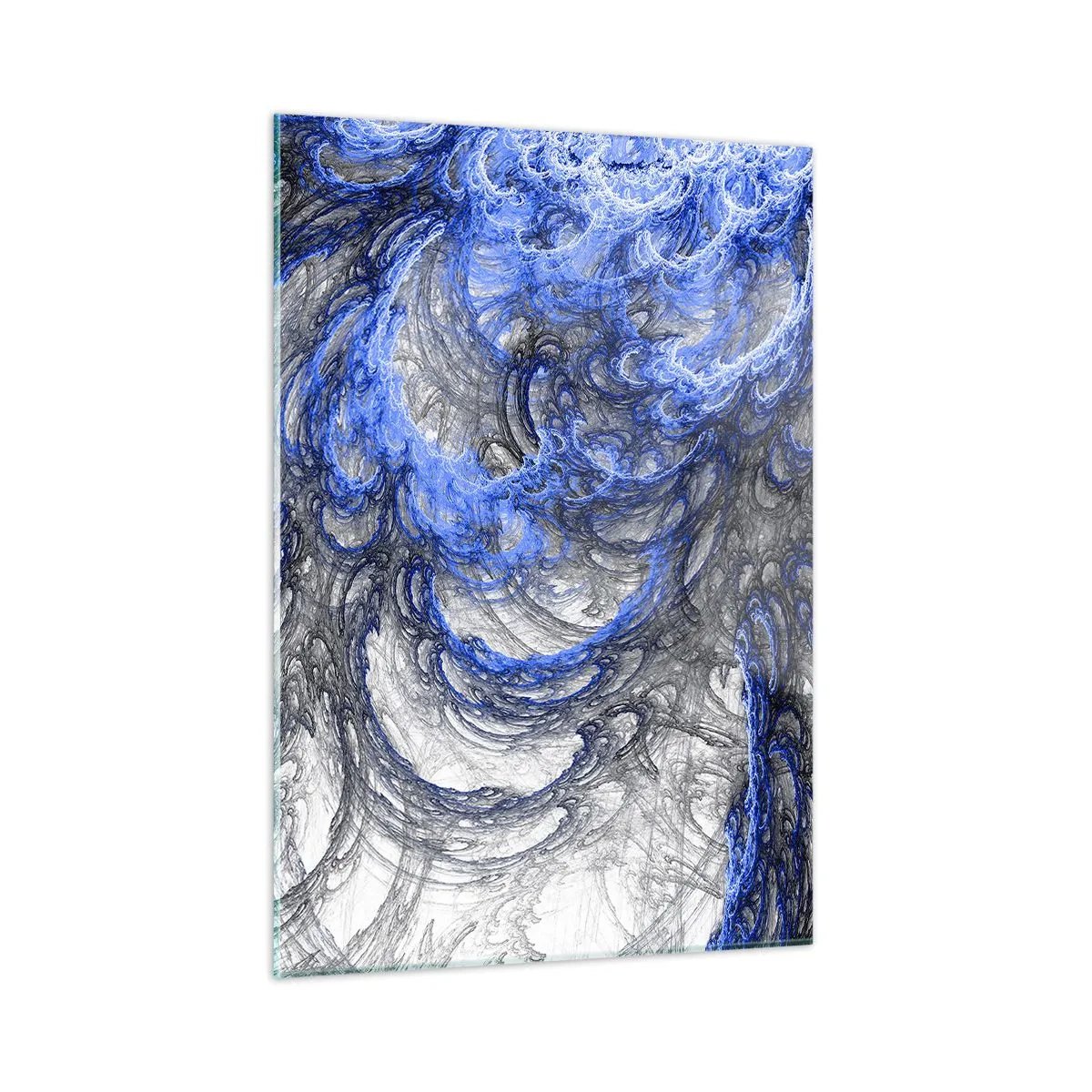 Impression sur verre - Image sur verre - Abstraction dynamique dans les tons de bleu et de gris - 50x70cm - La naissance d'une vague - Décoration murale moderne pour le salon et la chambre ARTTOR