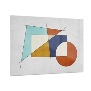 Impression sur verre - Image sur verre - Formes géométriques colorées sur fond clair dans un style moderniste - 100x70cm - Abstraction : plaisir moderniste - Décoration murale moderne pour le salon et la chambre ARTTOR