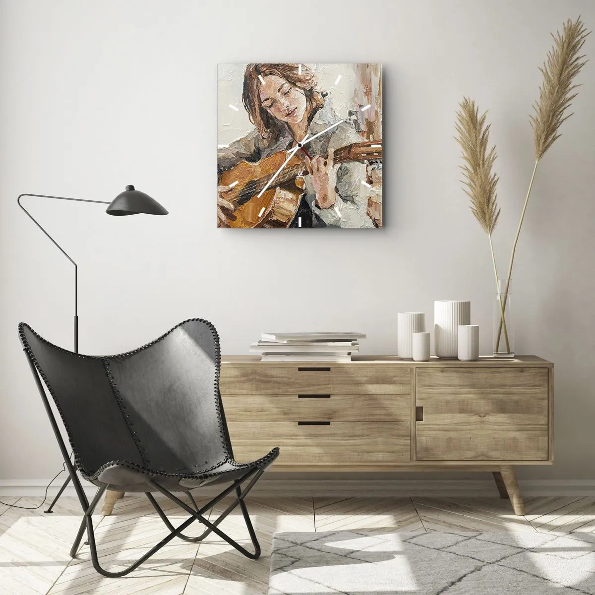 Horloge murale - Pendule murale - Concerto pour guitare et coeur de fille - 40x40 cm