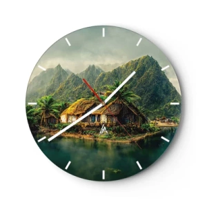 Horloge murale - Pendule murale - Cabanes de palmiers sur l'eau entourées de montagnes tropicales - 30x30cm - Paradis tropical - Décoration murale moderne pour le salon, la cuisine et la chambre ARTTOR