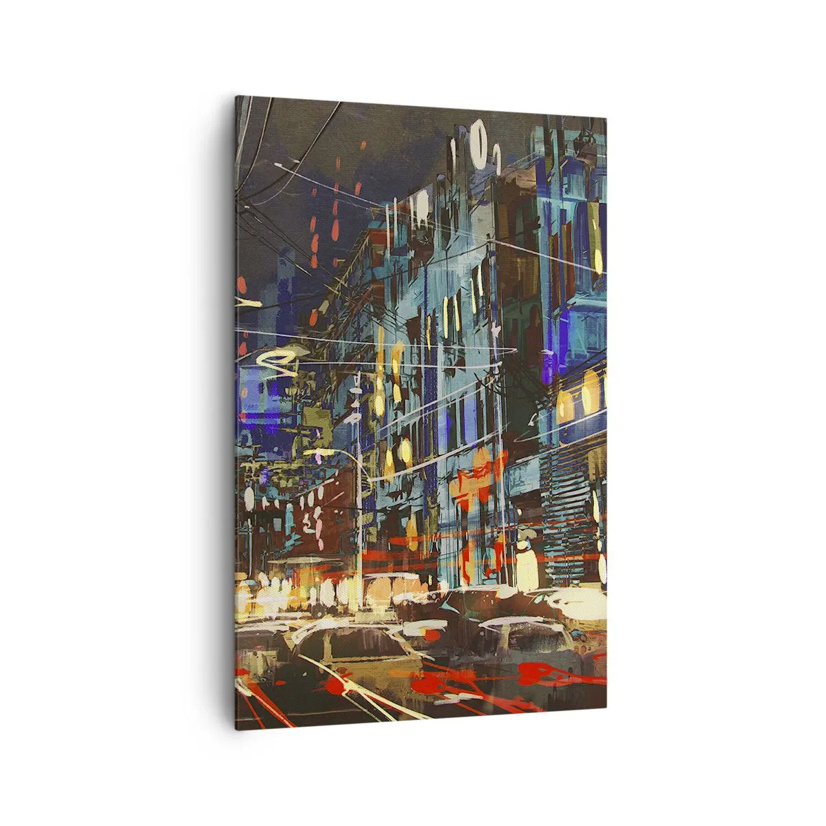 Impression sur toile - Image sur toile - Scène nocturne de la ville avec des néons - 80x120cm - L'agitation de la rue en soirée - Décoration murale moderne pour le salon et la chambre ARTTOR