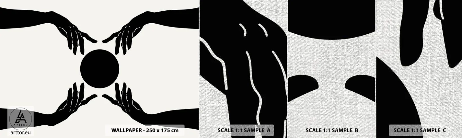 Échantillon de Papier Peint Premium Canvas - Signe secret - Mains, Balle, Mains - 100x30 cm