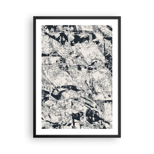 Affiche dans un cadre noir - Poster - Composition abstraite texturée en noir et blanc - 50x70cm - Interpénétration des contraires - Décoration murale moderne pour le salon et la chambre ARTTOR