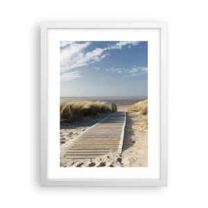 Affiche dans un cadre blanc - Poster - Derrière la dune, dans le bruissement de l'herbe - 30x40 cm