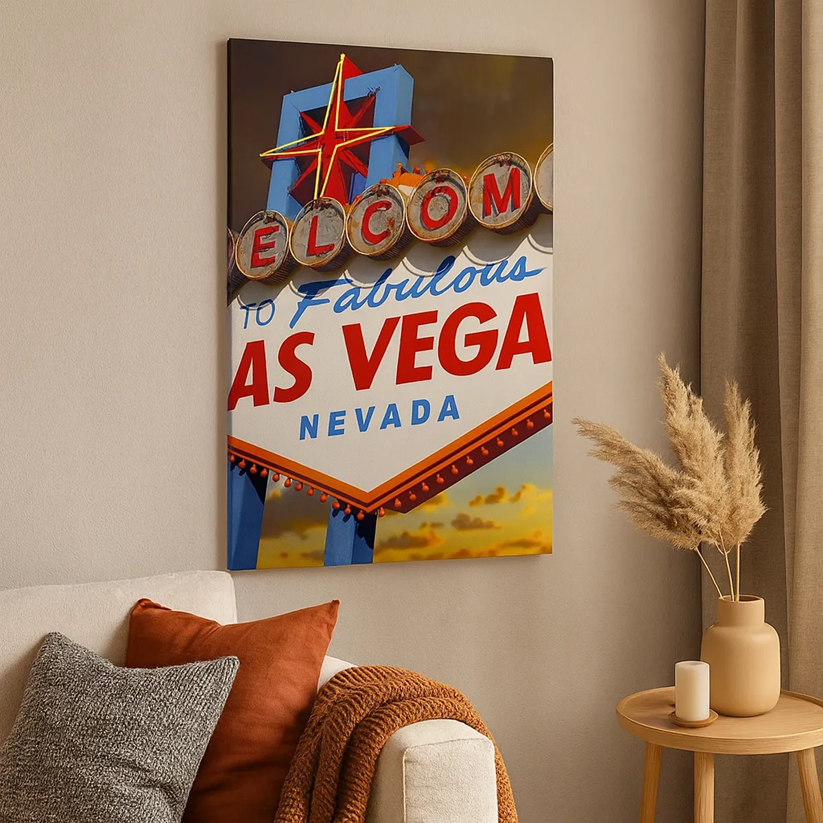 Impression sur toile - Image sur toile - Le célèbre panneau Welcome to Fabulous Las Vegas au coucher du soleil - 50x70cm - Après un sourire du destin - Décoration murale moderne pour le salon et la chambre ARTTOR
