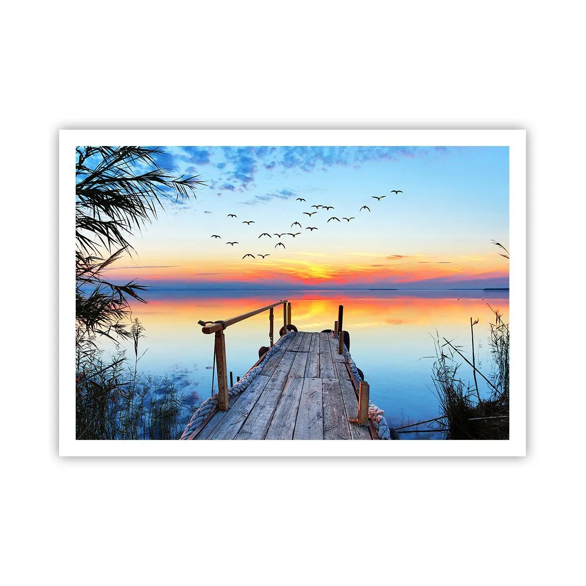 Affiche - Poster - Jetée en bois sur le lac au coucher du soleil - 100x70cm - Il est temps de rentrer... - Décoration murale moderne pour le salon et la chambre ARTTOR