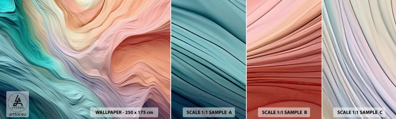 Échantillon De Papier Peint Standard Eco - Vague arc-en-ciel - Pastels, Abstraction, Texture - 100x30 cm