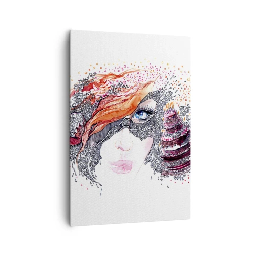 Impression sur toile - Image sur toile - Portrait artistique d'une femme avec des détails et un accent rouge - 70x100cm - Avec elle, c'est tous les jours la fête - Décoration murale moderne pour le salon et la chambre ARTTOR