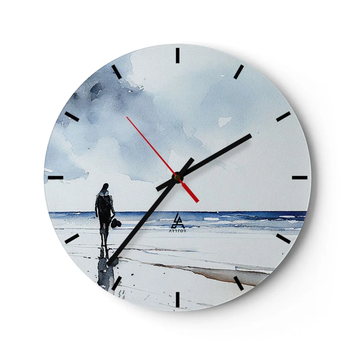 Horloge murale - Pendule murale - Une silhouette sur la plage regardant la mer - 30x30cm - Conversation avec la mer - Décoration murale moderne pour le salon, la cuisine et la chambre ARTTOR