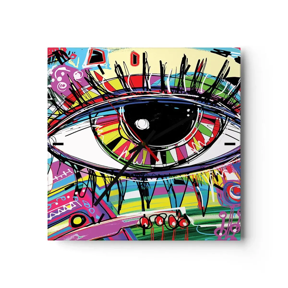Horloge murale - Pendule murale - Œil de graffiti abstrait coloré - 30x30cm - Oeil coloré - âme colorée - Décoration murale moderne pour le salon et la chambre ARTTOR